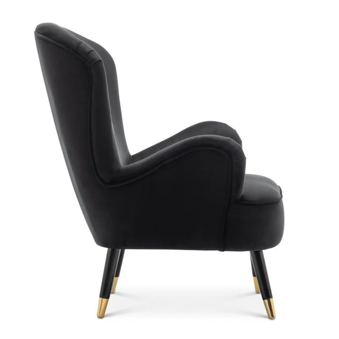 Luxury Black Premium Velvet Lounge Chair with Footrest