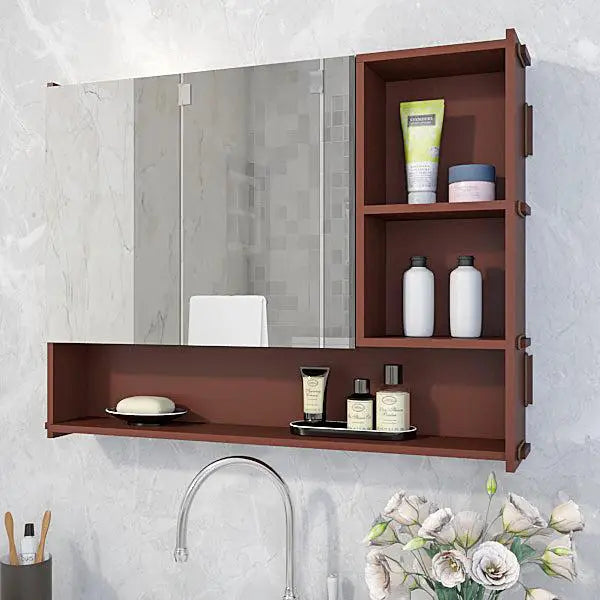 Luxury Elegant Bathroom Mirror Cabinet with 5 Spacious Shelves with Brown Finish