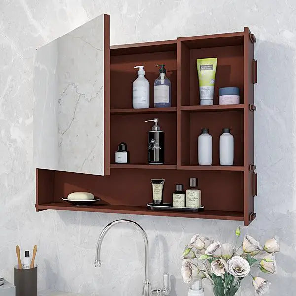 Luxury Elegant Bathroom Mirror Cabinet with 5 Spacious Shelves with Brown Finish