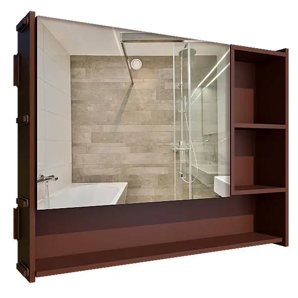 Luxury Elegant Bathroom Mirror Cabinet with 5 Spacious Shelves with Brown Finish