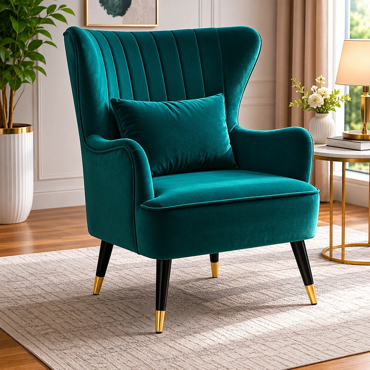 Luxury Emerald Chic Tufted Sofa Lounge Chair with Cushion