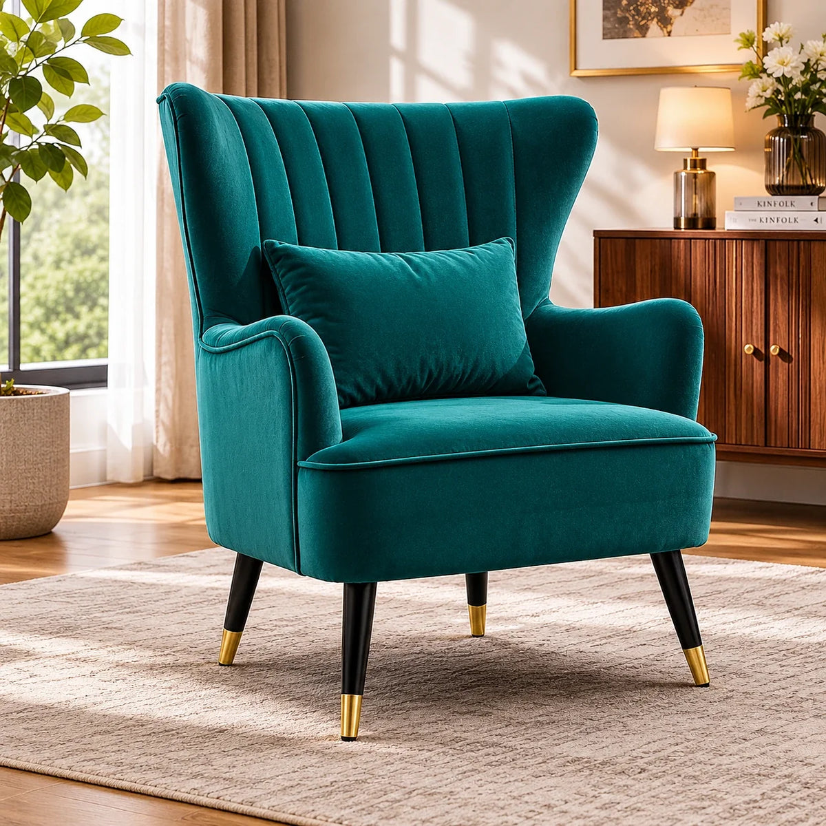 Luxury Emerald Chic Tufted Sofa Lounge Chair with Cushion