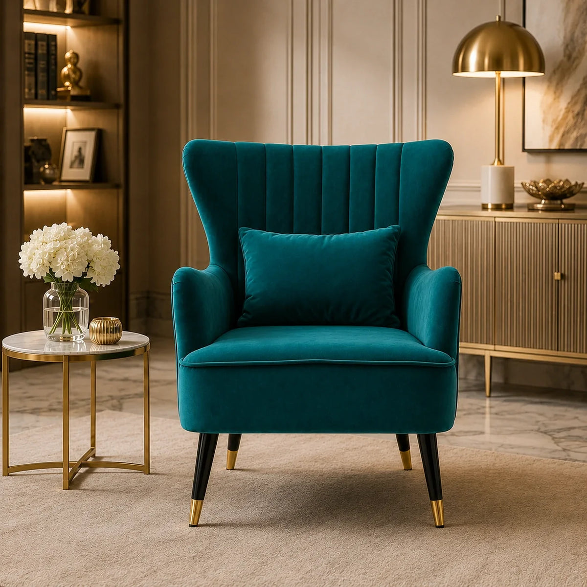 Luxury Emerald Chic Tufted Sofa Lounge Chair with Cushion