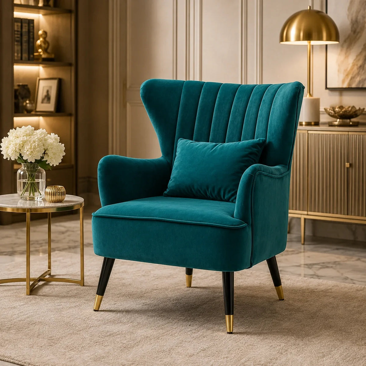 Luxury Emerald Chic Tufted Sofa Lounge Chair with Cushion
