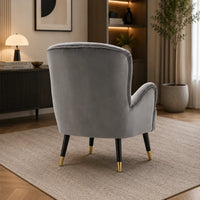 Luxury Grey Velvet Comfy Lounge Chair with Footrest