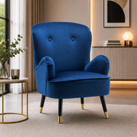 Luxury Navy Blue Comfy Velvet Lounge Chair with Footrest