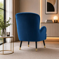Luxury Navy Blue Comfy Velvet Lounge Chair with Footrest