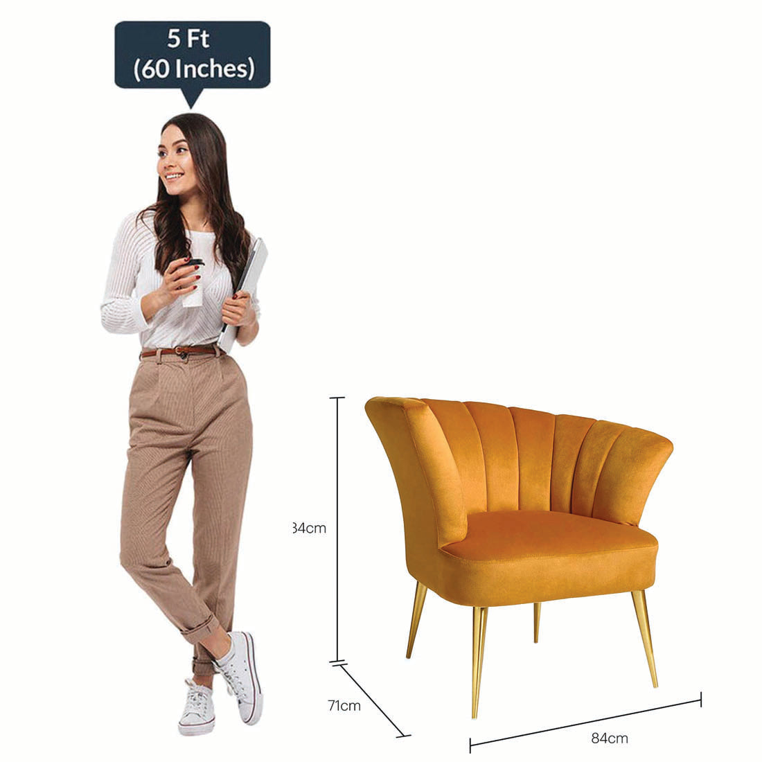 Luxury Opening Shell Designer Yellow Velvet Sofa Lounge Chair