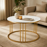 Luxury Round Marble White Matte Finish Metal Center Table