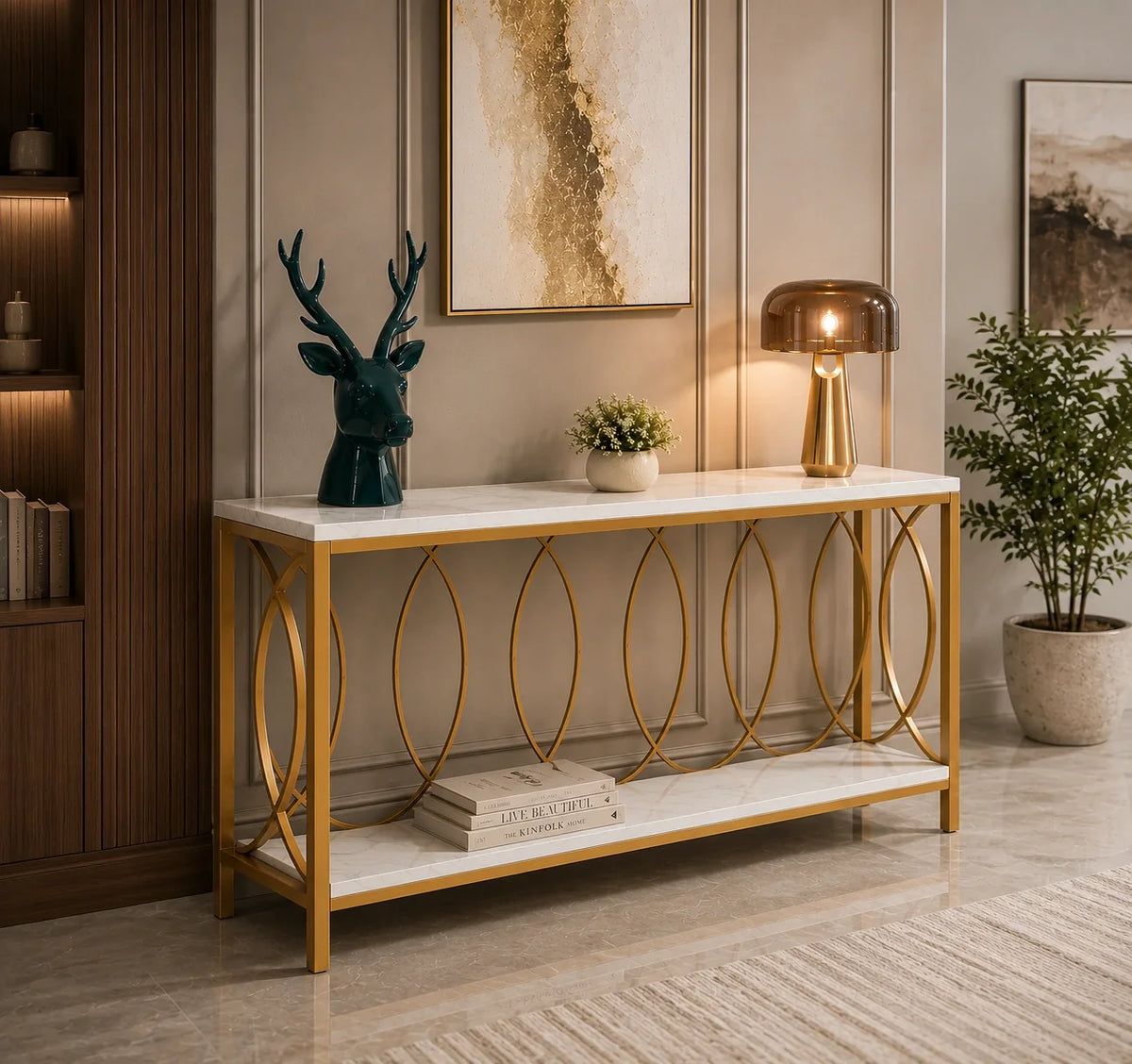 Luxury Style White Faux Marble Two Tier Console Table