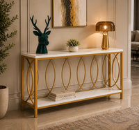 Luxury Style White Faux Marble Two Tier Console Table