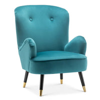 Luxury Turquoise Comfy Velvet Lounge Chair with Footrest
