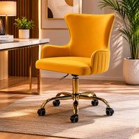 Luxury Yellow Velvet Comfy Armchair with Golden Base