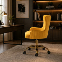 Luxury Yellow Velvet Comfy Armchair with Golden Base