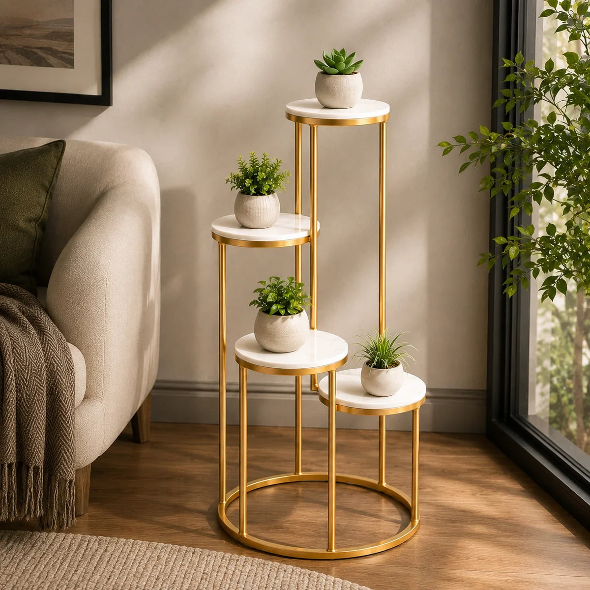 Metal Planter Stand With White Marble At Top