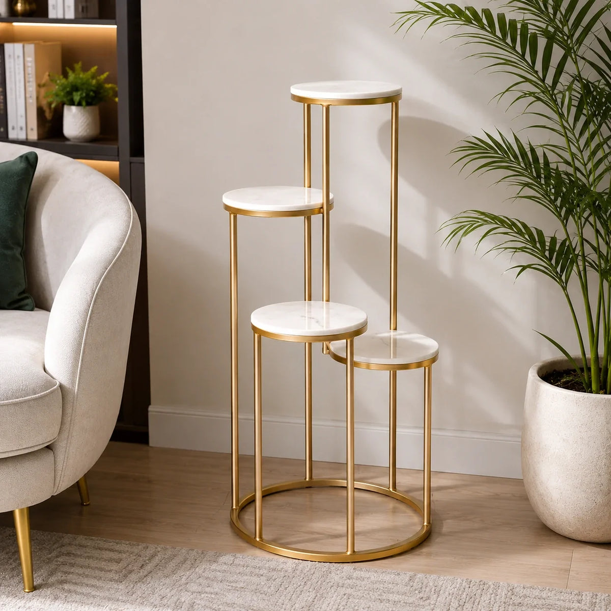 Metal Planter Stand With White Marble At Top