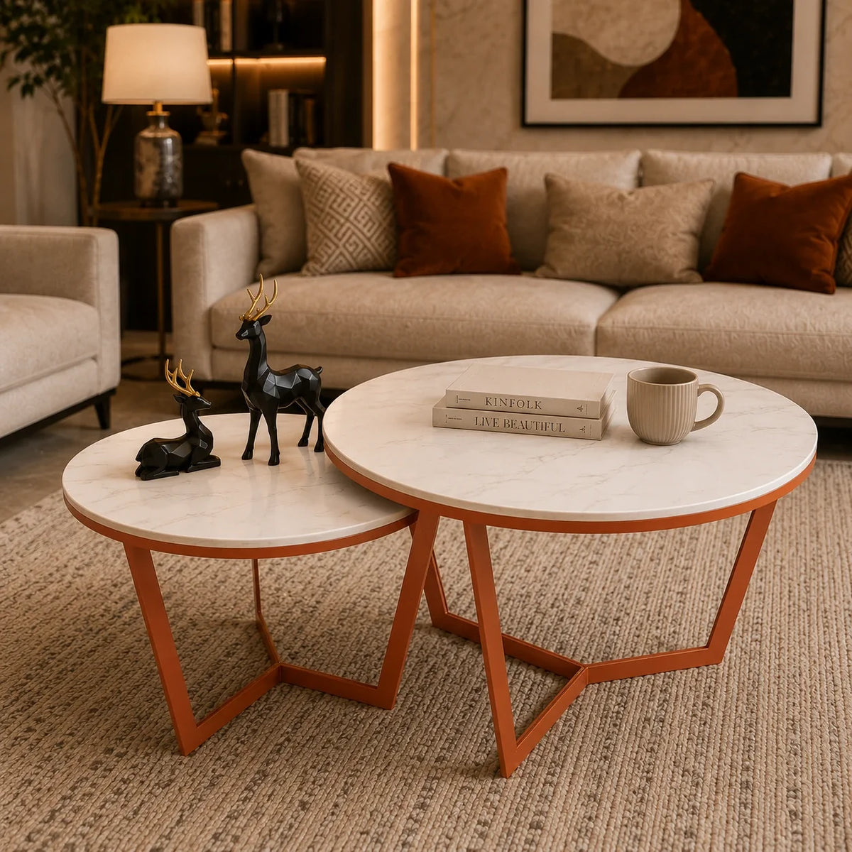 Metallic Nesting Center Tables of Copper Luxe Base Set of 2