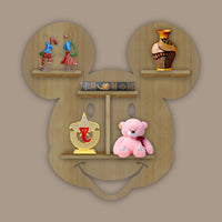 Mickey Mouse Face Shape Wooden LED Light Wall Shelf with Oak Finish