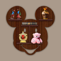 Mickey Mouse Face Shape Wooden LED Light Wall Shelf with Walnut Finish