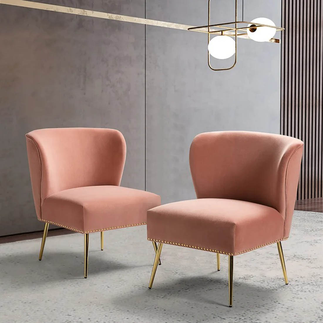 Minimalist Design Baby Pink Velvet Lounge Chairs