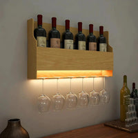 Backlit Bar Brilliance Light Oak Hanging Wine Shelf & Glass Rack