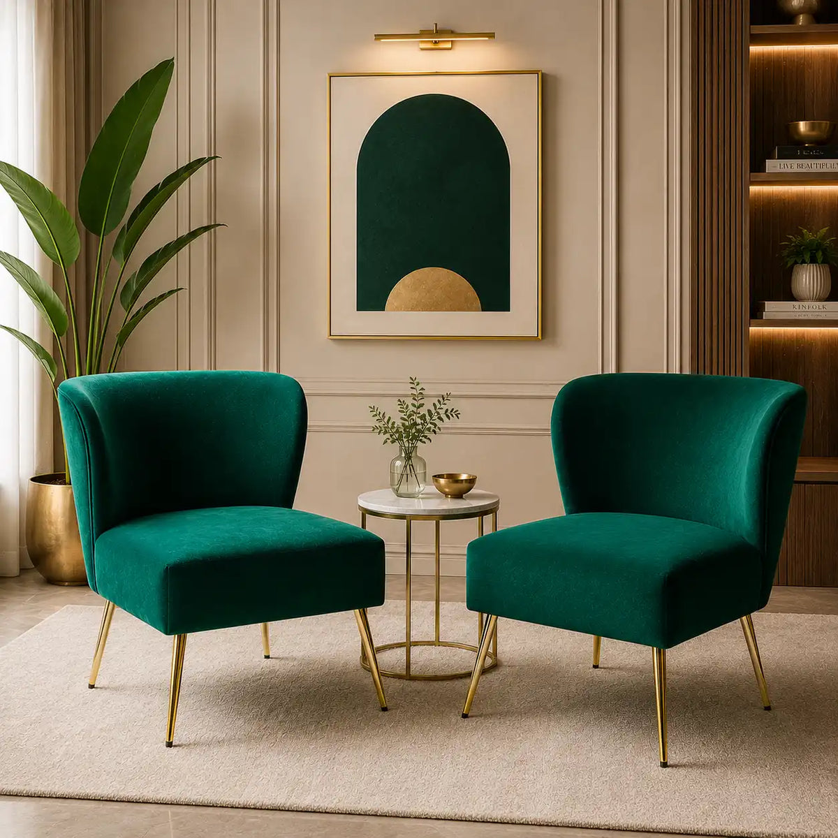 Minimalist Design Green Velvet Lounge Chairs