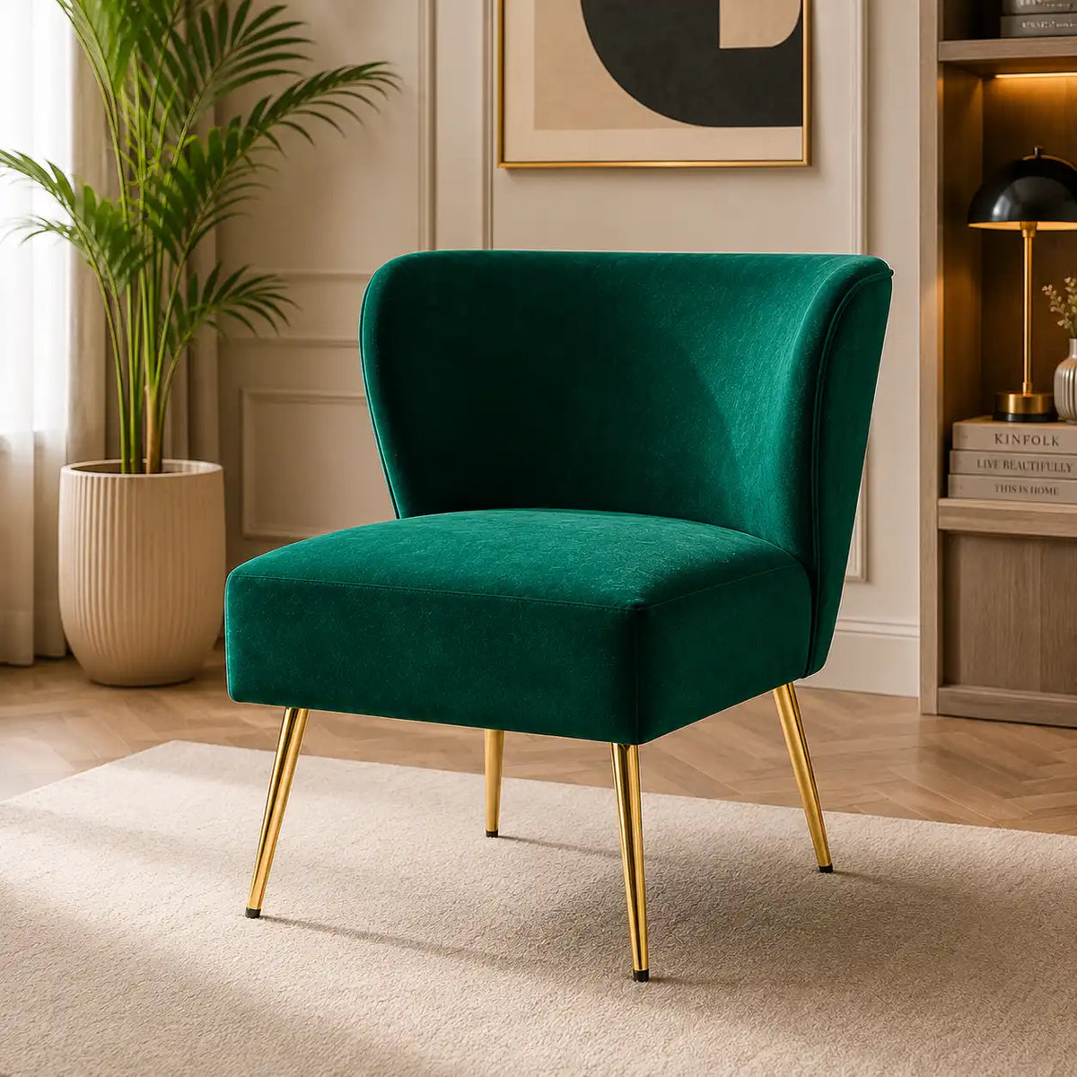 Minimalist Design Green Velvet Lounge Chairs