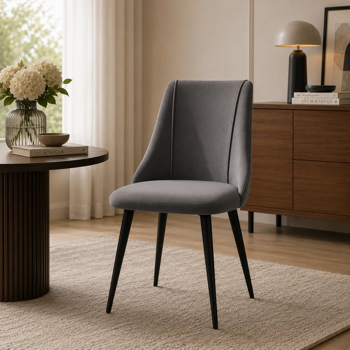 Minimalist Design Grey Velvet Dining Chair