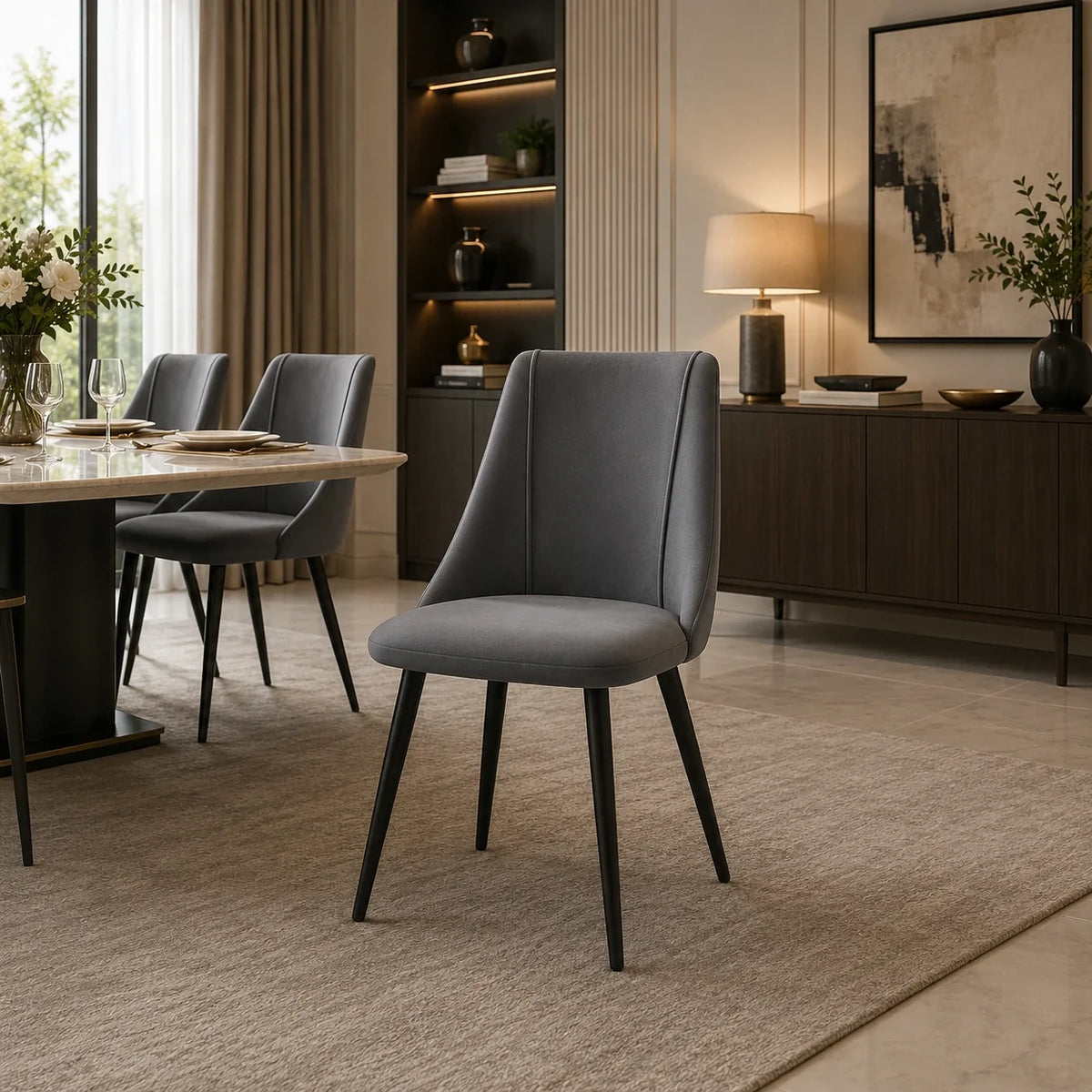 Minimalist Design Grey Velvet Dining Chair