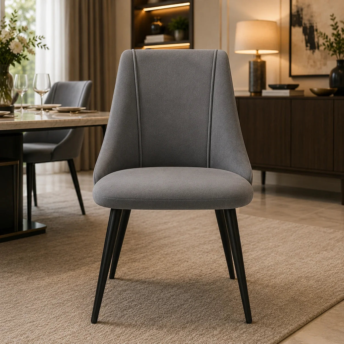 Minimalist Design Grey Velvet Dining Chair