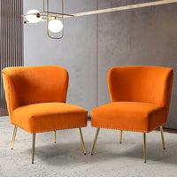 Minimalist Design Orange Velvet Lounge Chairs