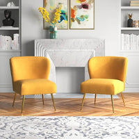 Minimalist Design Yellow Velvet Lounge Chairs