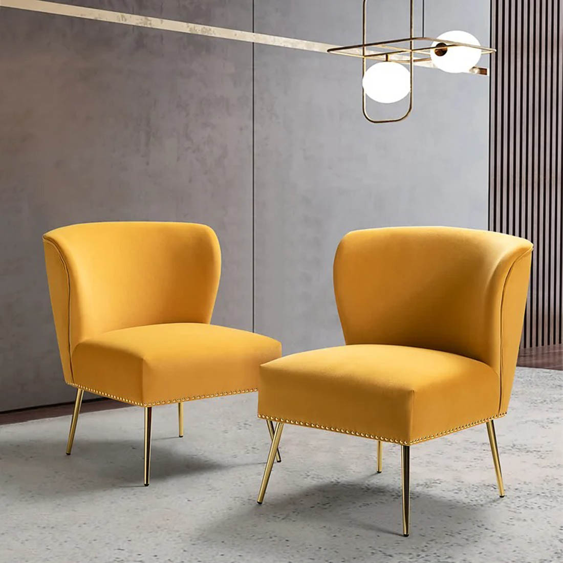 Minimalist Design Yellow Velvet Lounge Chairs
