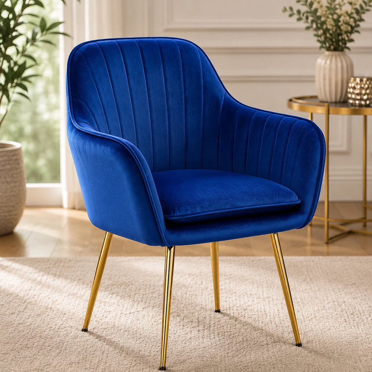 Minimalist High Tufted Back Luxury Blue Sofa Lounge Chair