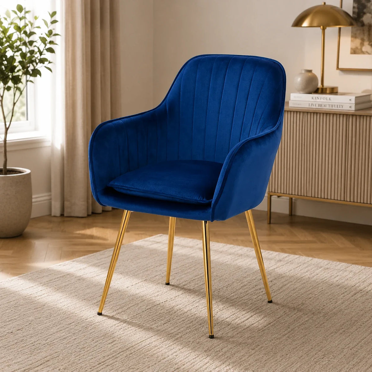 Minimalist High Tufted Back Luxury Blue Sofa Lounge Chair