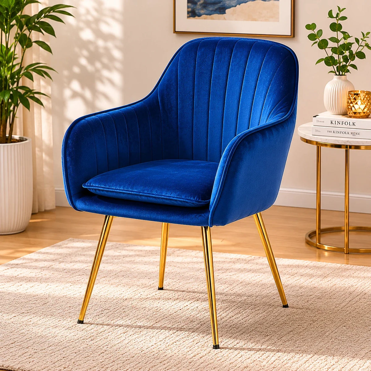Minimalist High Tufted Back Luxury Blue Sofa Lounge Chair
