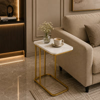 Minimalist Stylish Artistic Designer Side Table with Golden Metal Finish