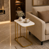 Minimalist Stylish Artistic Designer Side Table with Golden Metal Finish