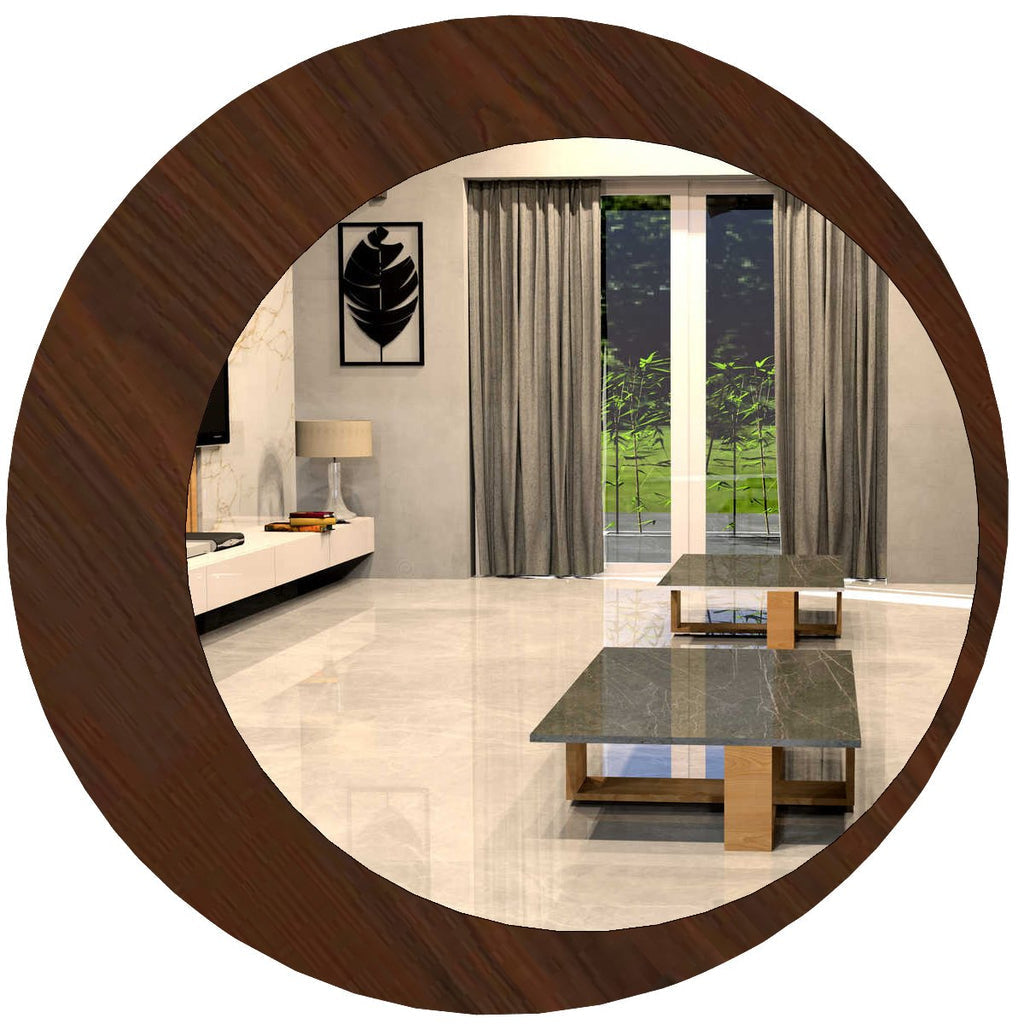 Minimalistic Round Shape Wooden Wall Mirror