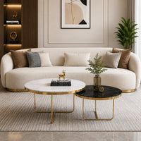 Modern Black & White Round Shaped Nesting Coffee Table Set of 2