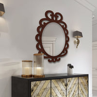 Modern Decorative Brown Oval Shape Wooden Wall Mirror
