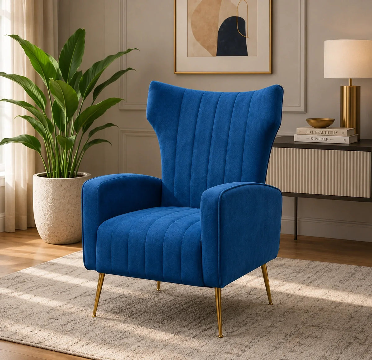 Modern Dense Foam Comfortable Luxurious Blue Sofa Lounge Chair
