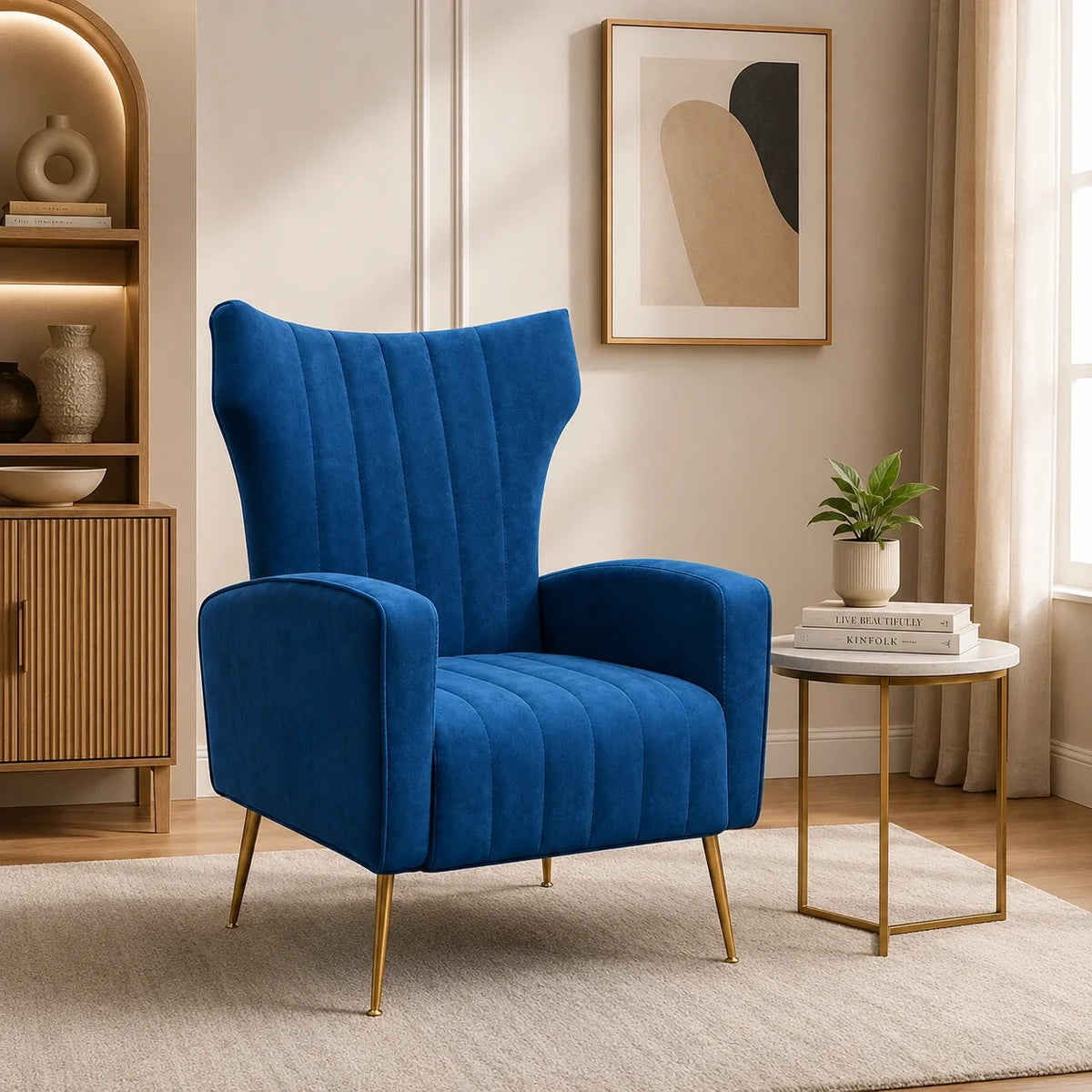 Modern Dense Foam Comfortable Luxurious Blue Sofa Lounge Chair