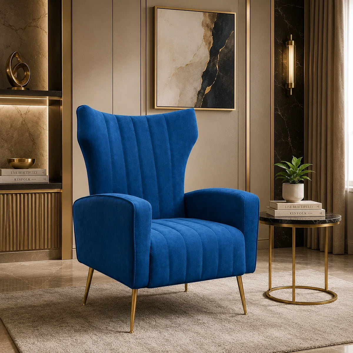 Modern Dense Foam Comfortable Luxurious Blue Sofa Lounge Chair