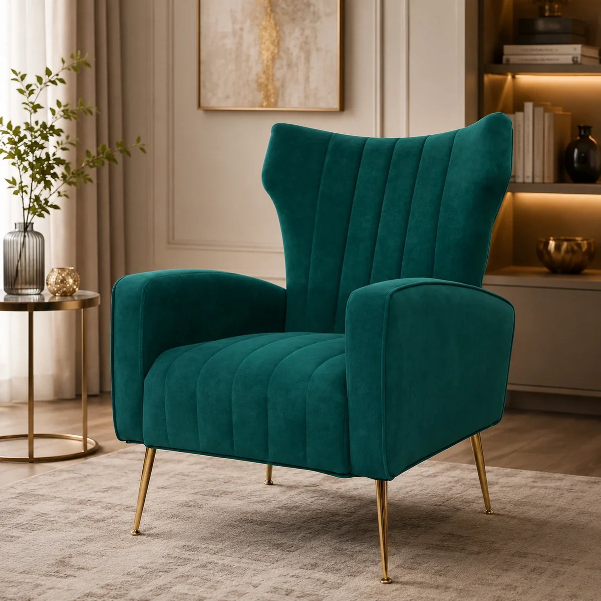Modern Dense Foam Comfortable Luxurious Green Sofa Lounge Chair