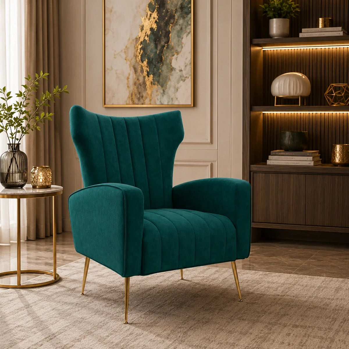 Modern Dense Foam Comfortable Luxurious Green Sofa Lounge Chair
