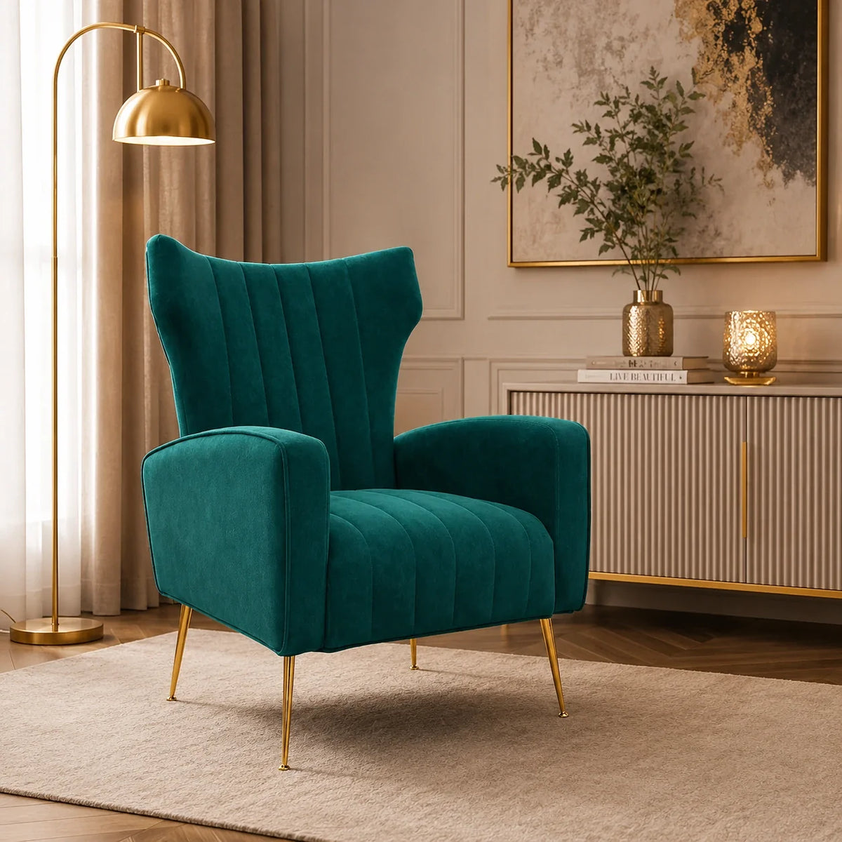 Modern Dense Foam Comfortable Luxurious Green Sofa Lounge Chair