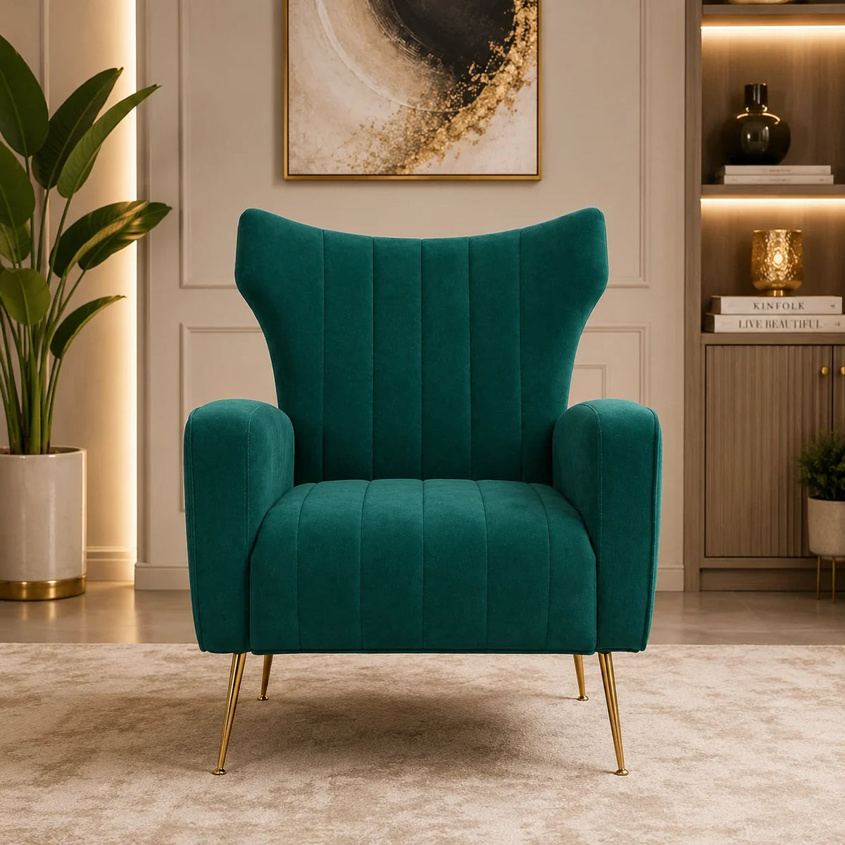 Modern Dense Foam Comfortable Luxurious Green Sofa Lounge Chair