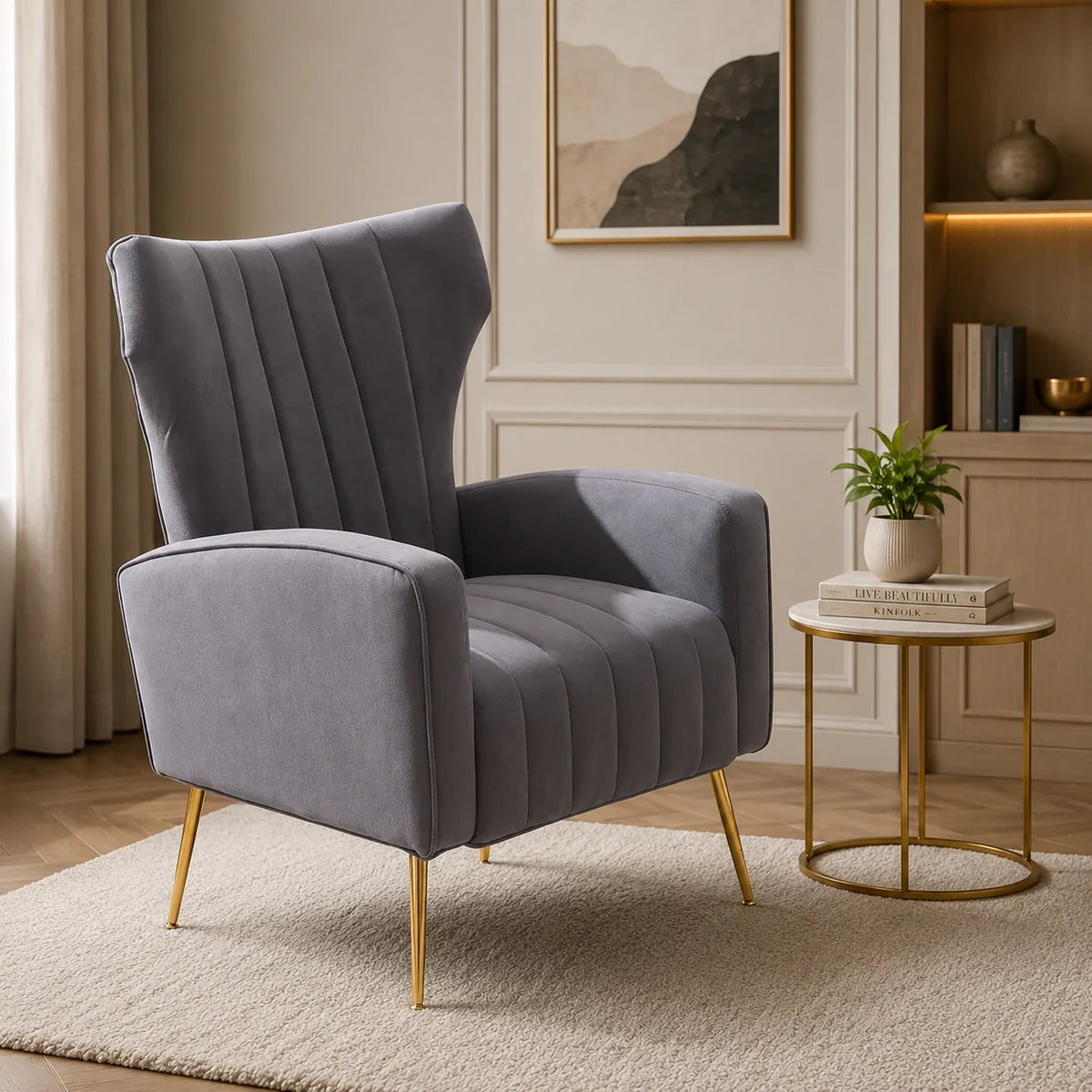Modern Dense Foam Comfortable Luxurious Grey Sofa Lounge Chair