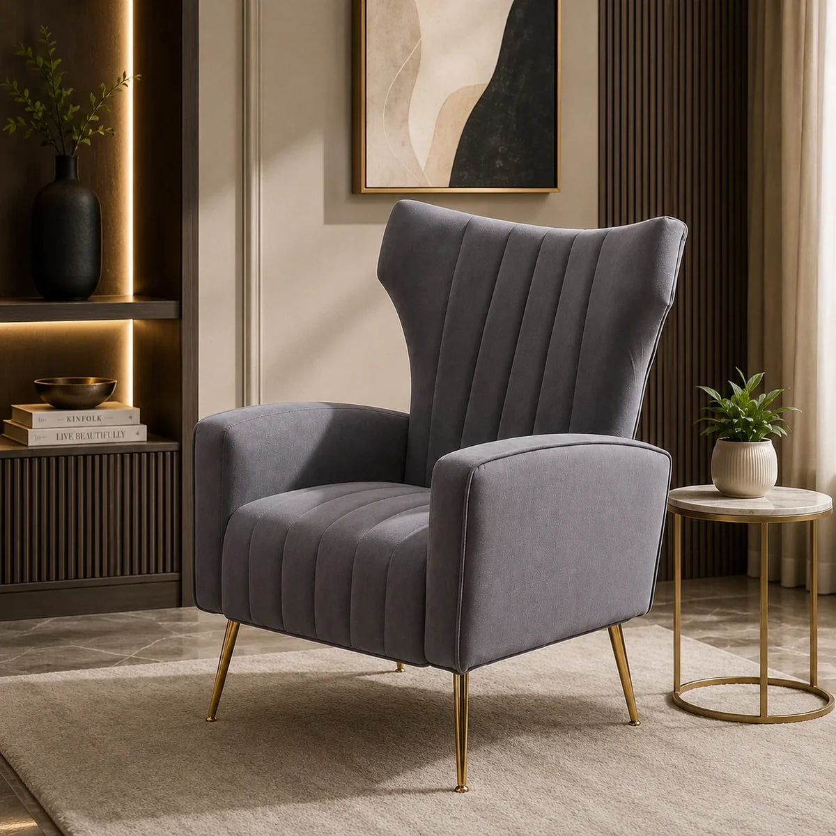 Modern Dense Foam Comfortable Luxurious Grey Sofa Lounge Chair